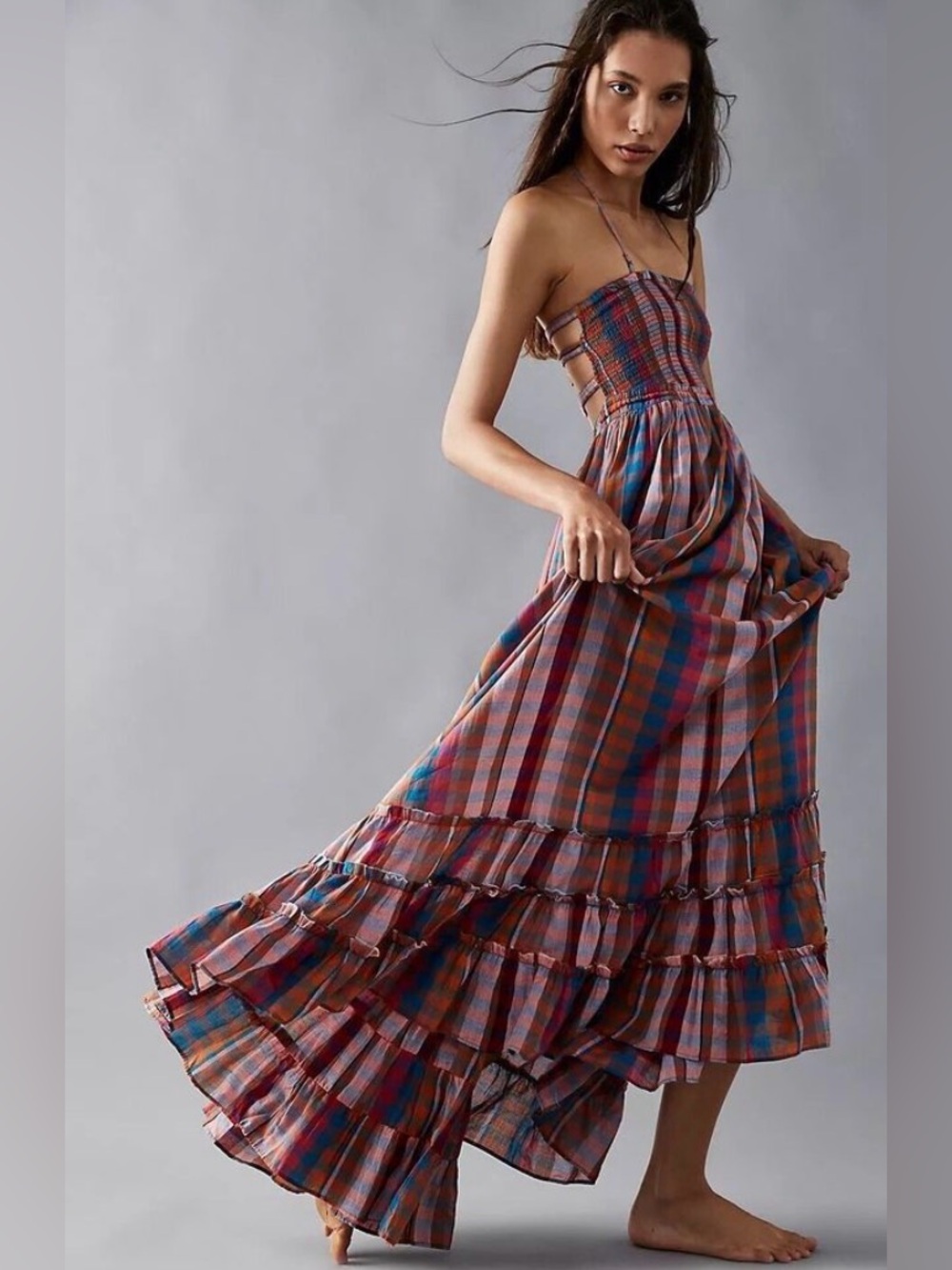 Free People Extratropical Plaid Maxi Dress Sz: XS